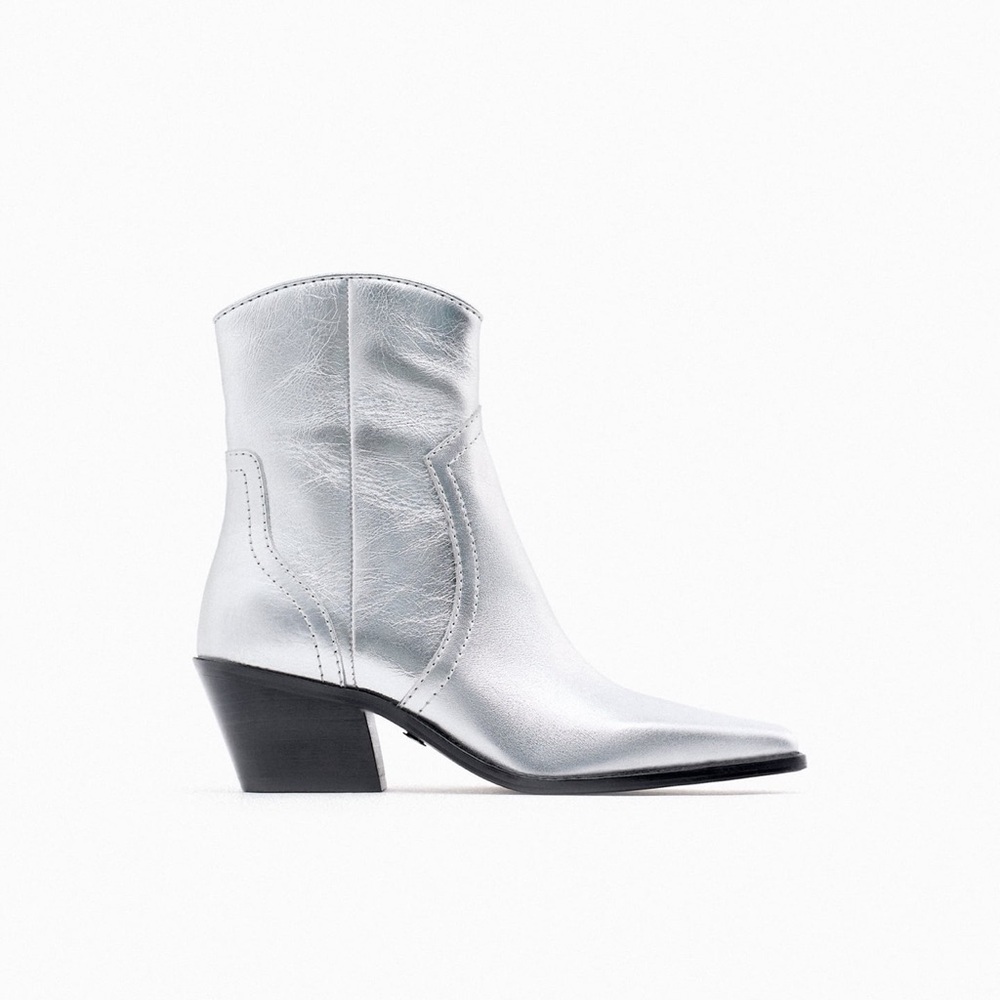 Zara Metallic Leather Ankle Boots
